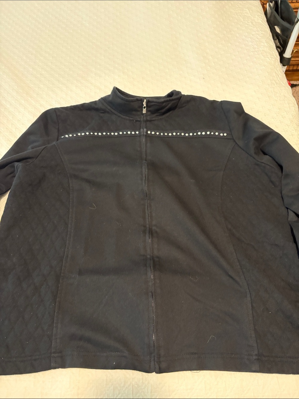 Alfred Dunner Black Zip-Front Lightweight Shirt Jacket with Stud Trim